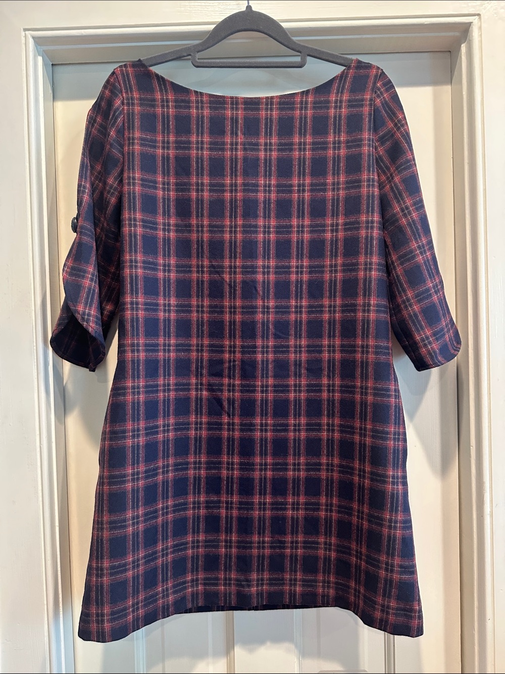 Plaid Mini Dress in Navy and Red — Classic Shift Style